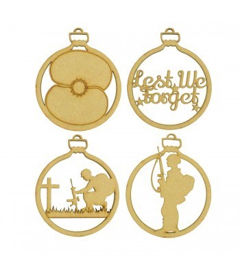 Laser Cut Pack of 4 Themed Baubles - Army -Remembrance